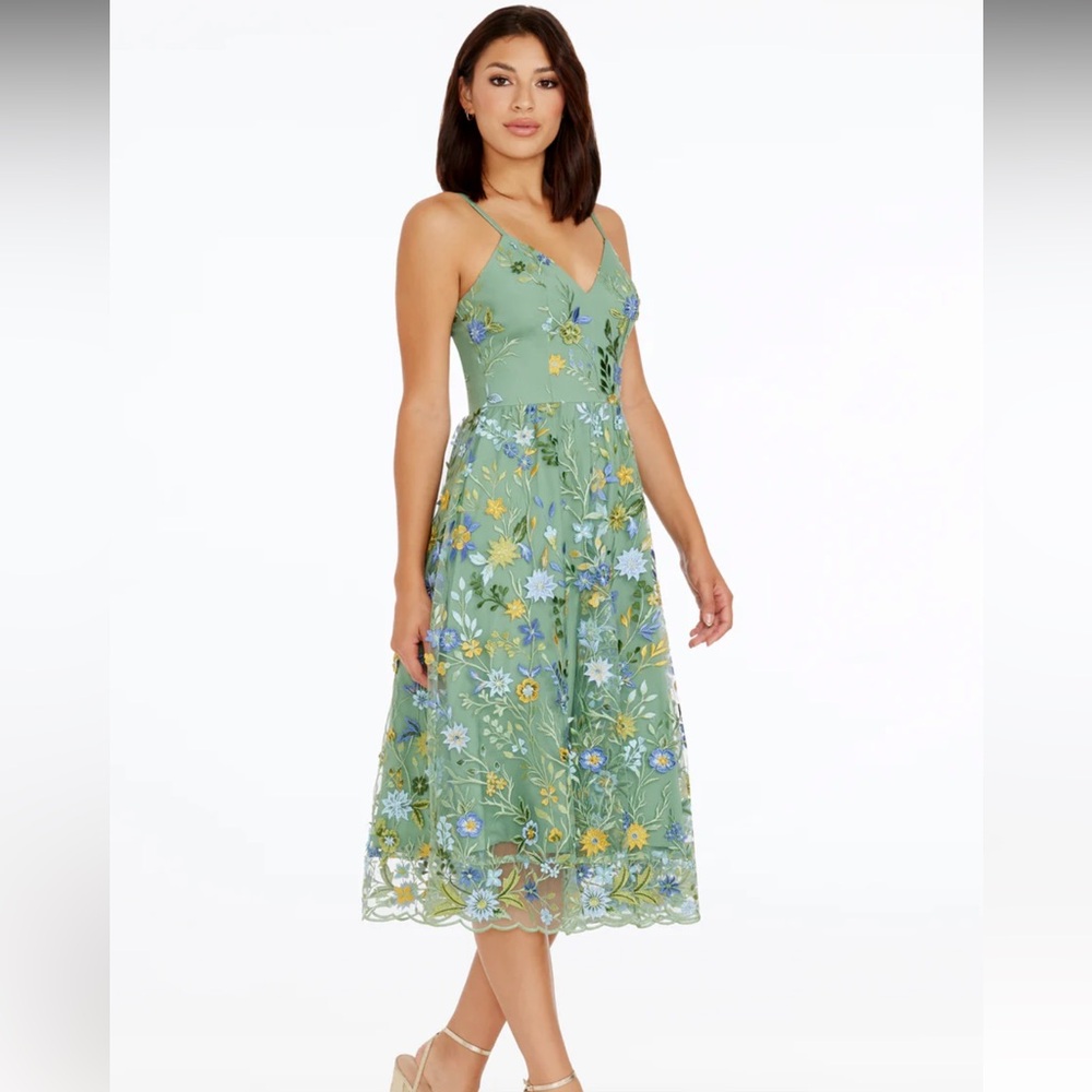 NWT Dress The Population Maren Floral 3D Embroidered Cocktail Midi Dress S - Picture 2 of 9